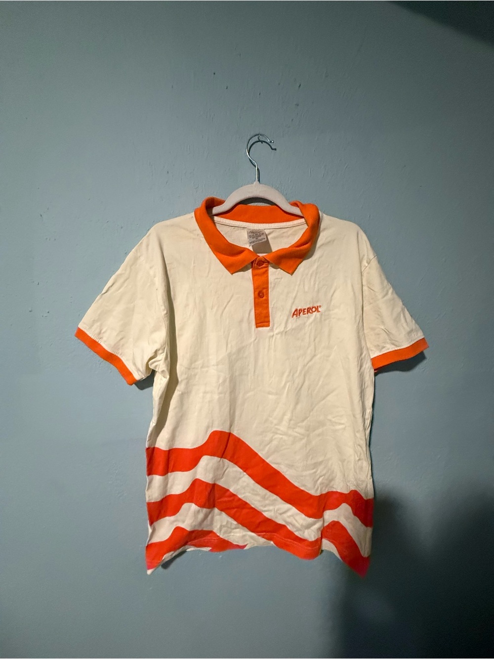 Vintage Men’s Large Aperol Cream & Bright Orange Polo Shirt